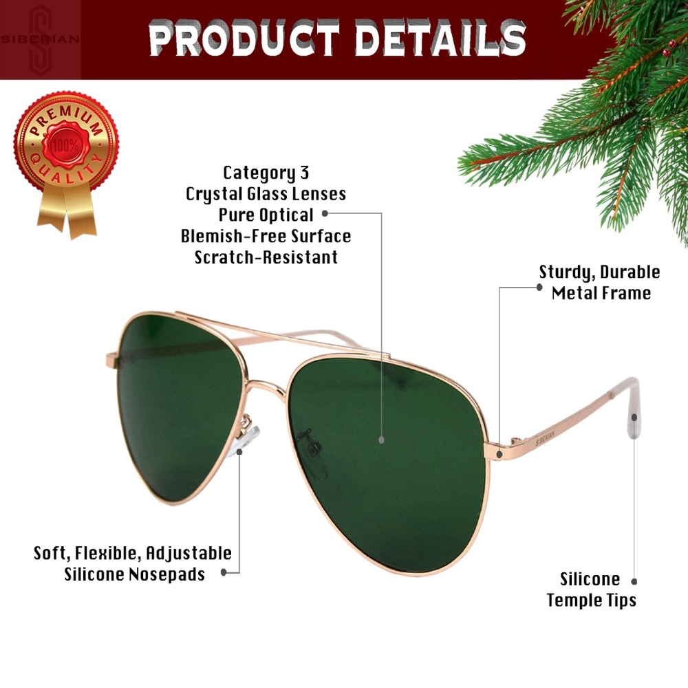 Genuine Glass GREEN Classic Lenses/GOLD Frame Premium Aviator Pilot Sunglasses - Picture 3 of 13